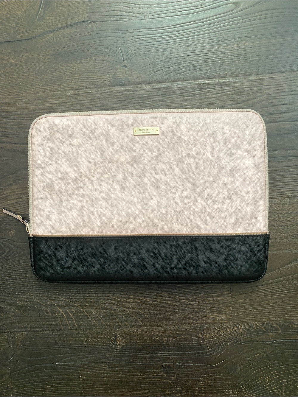 kate spade Two-Tone Pink and Black Laptop Sleeve with Gold Logo